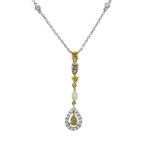 14K Yellow and White Gold Yellow and Colorless Diamond Halo Pendant Necklace