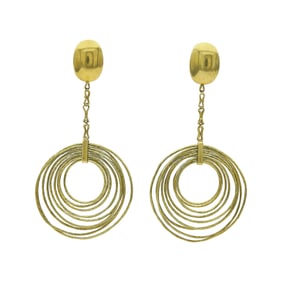 Textured 18K Yellow Gold Circle Loop Drop Earrings