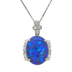 Platinum Opal and Diamond Pendant Necklace