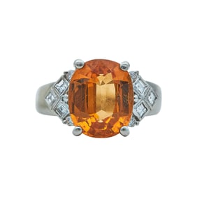 Platinum Spessartite and Diamond Ring