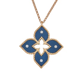 Roberto Coin Venetian Princess 18K Rose Gold and Blue Titanium Diamond Pendant Necklace
