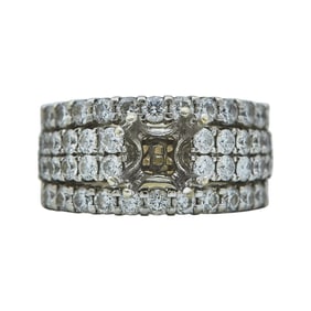 Natalie K 18K White Gold Diamond Engagement Ring Setting and 2 14K White Gold Diamond Bands Bridal