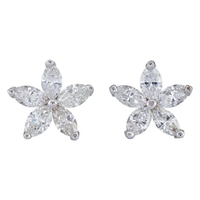 14K White Gold Marquise-Cut Diamond Stud Earrings
