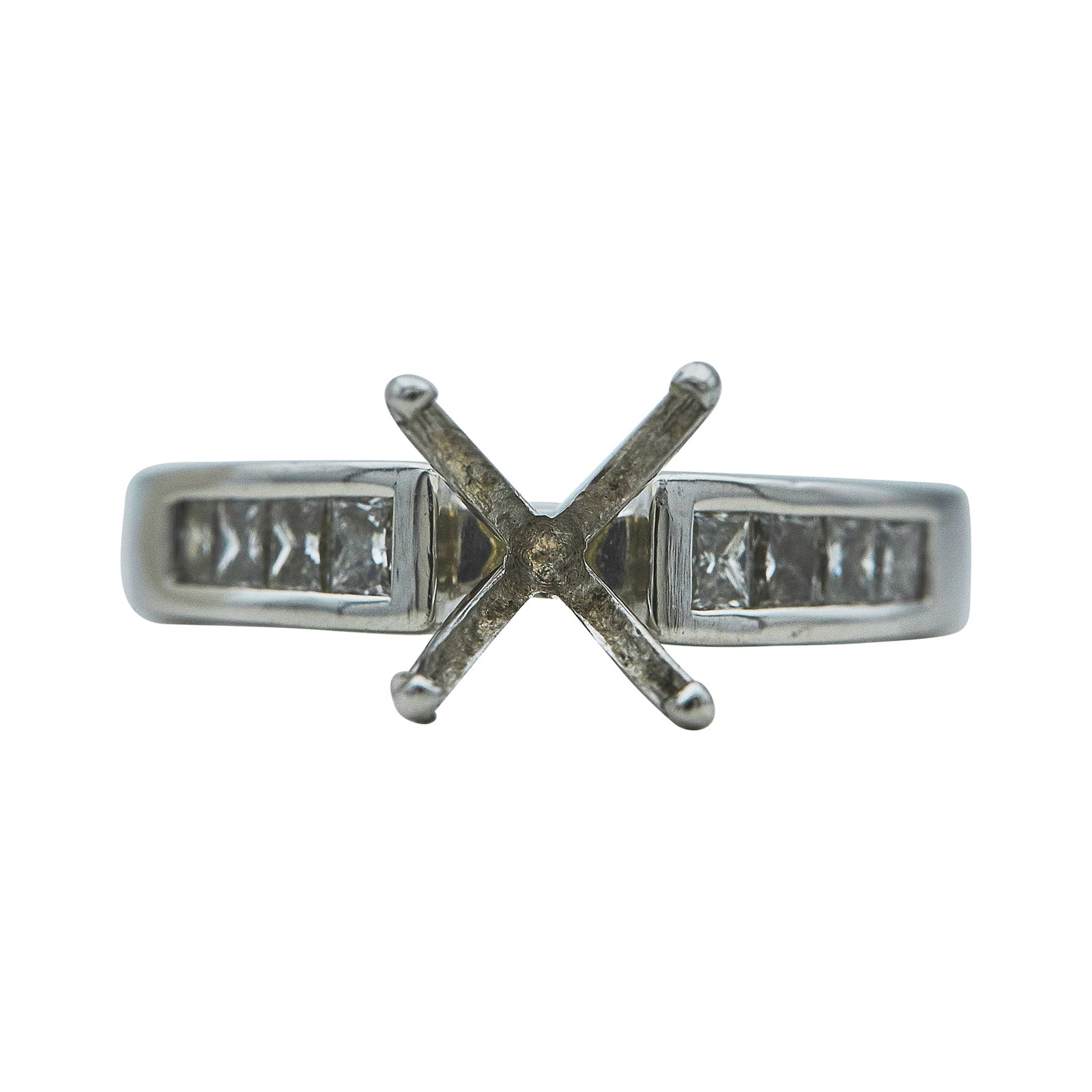 Platinum Diamond Engagement Ring Setting: METAL: Platinum; APPROXIMATE TOTAL DIAMOND WEIGHT: 0.70 ctw; STAMPED: PT950, maker's mark; CONDITION: Pre-owned, Good; ITEM WEIGHT (GRAMS): 6.86 g; MEASUREMENTS: Ring size 5; center fits approx. 9.2mm