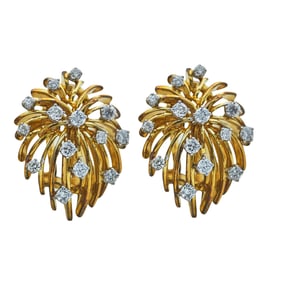14K Yellow Gold and Silver Scattered Diamond Earrings