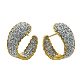 18K Yellow and White Gold Diamond Hoop Earrings