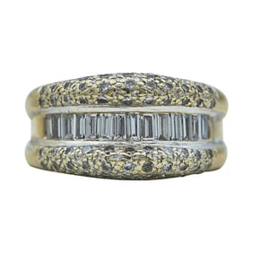 18K Yellow Gold Round and Baguette-Cut Diamond Dome Ring
