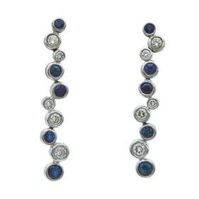 14K White Gold Bezel-Set Sapphire and Diamond Asymmetrical Drop Earrings