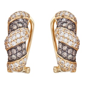 Le Vian 14K Yellow Gold Colorless and Light Brown Diamond Half Hoop Earrings
