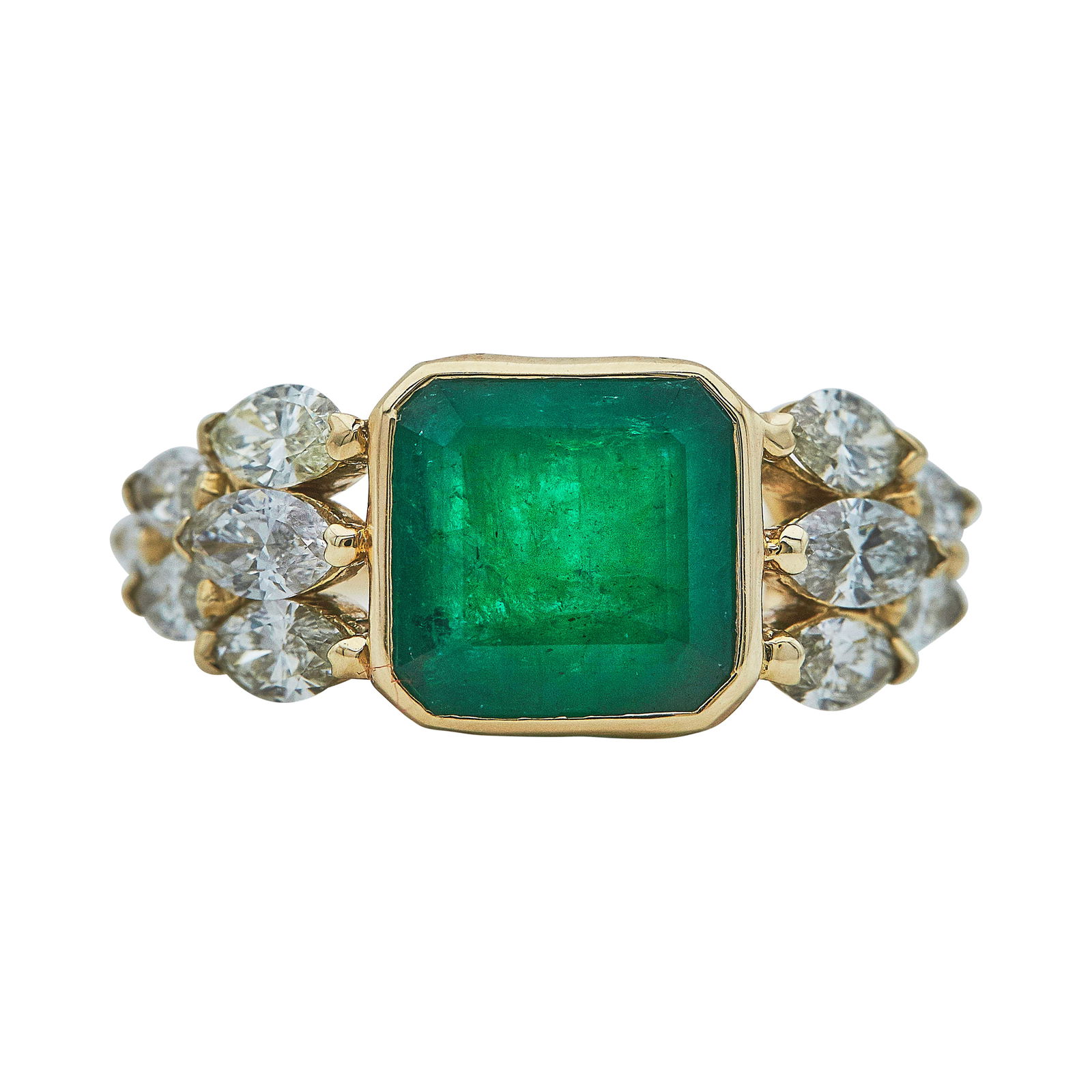 14K Yellow Gold Emerald and Marquise-Cut Diamond Ring (1 of 3)