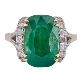14K Yellow Gold Tsavorite and Diamond Open Basket Ring