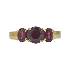 14K Yellow Gold Three Stone Garnet Ring