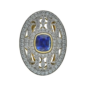 18K Yellow and White Gold Sapphire and Diamond Ring