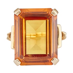 14K Yellow Gold Emerald-Cut Orange Sapphire Cocktail Ring