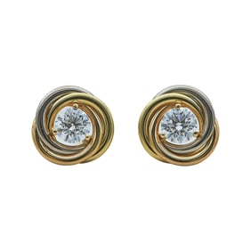 Cartier Trinity 18K Tri-Color Gold Diamond Stud Earrings