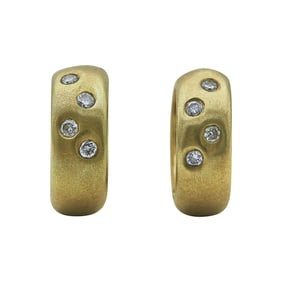 Brushed 14K Yellow Gold Burnished Diamond Huggie Hoop Earrings