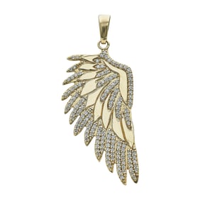 14K Yellow Gold Diamond Wing Pendant Charm