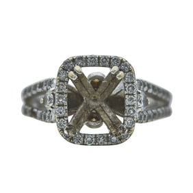 18K White Gold Diamond Halo Split Shank Cushion Engagement Ring Setting