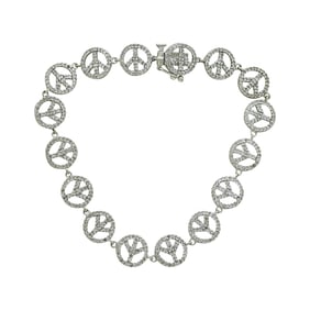 14K White Gold Diamond Peace Sign Convertible Necklace and Bracelet Set