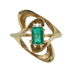 14K Yellow Gold Emerald Bypass Ring