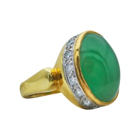 14K Yellow Gold Jade Cabochon and  Diamond Ring