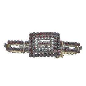 Base Metal Garnet and Seed Pearl Bracelet