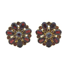 Base Metal Garnet Cluster Earrings