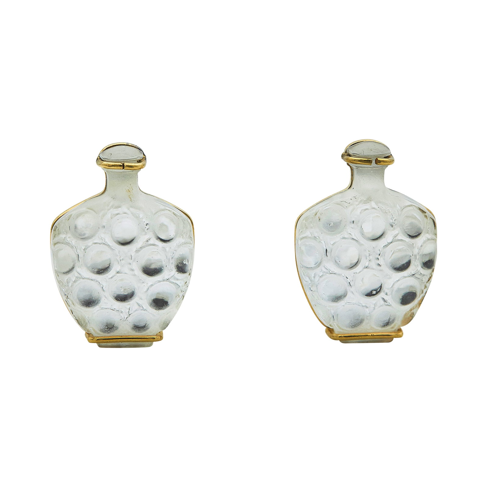 Lalique Base Metal and Glass Vase Earrings: METAL: Base Metal; GEMSTONES: Glass; STAMPED: Lalique, maker's mark; CONDITION: Pre-owned, Good; ITEM WEIGHT (GRAMS): 10.05 g; MEASUREMENTS: 23mm x 16mm; ADDITIONAL COMMENTS: For non-pierced ears