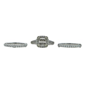 Verragio 14K White Gold Diamond Engagement Ring Setting and 2 Wedding Bands Bridal Set