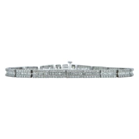 Platinum Plated Sterling Silver Round and Baguette-Cut Diamond Bracelet