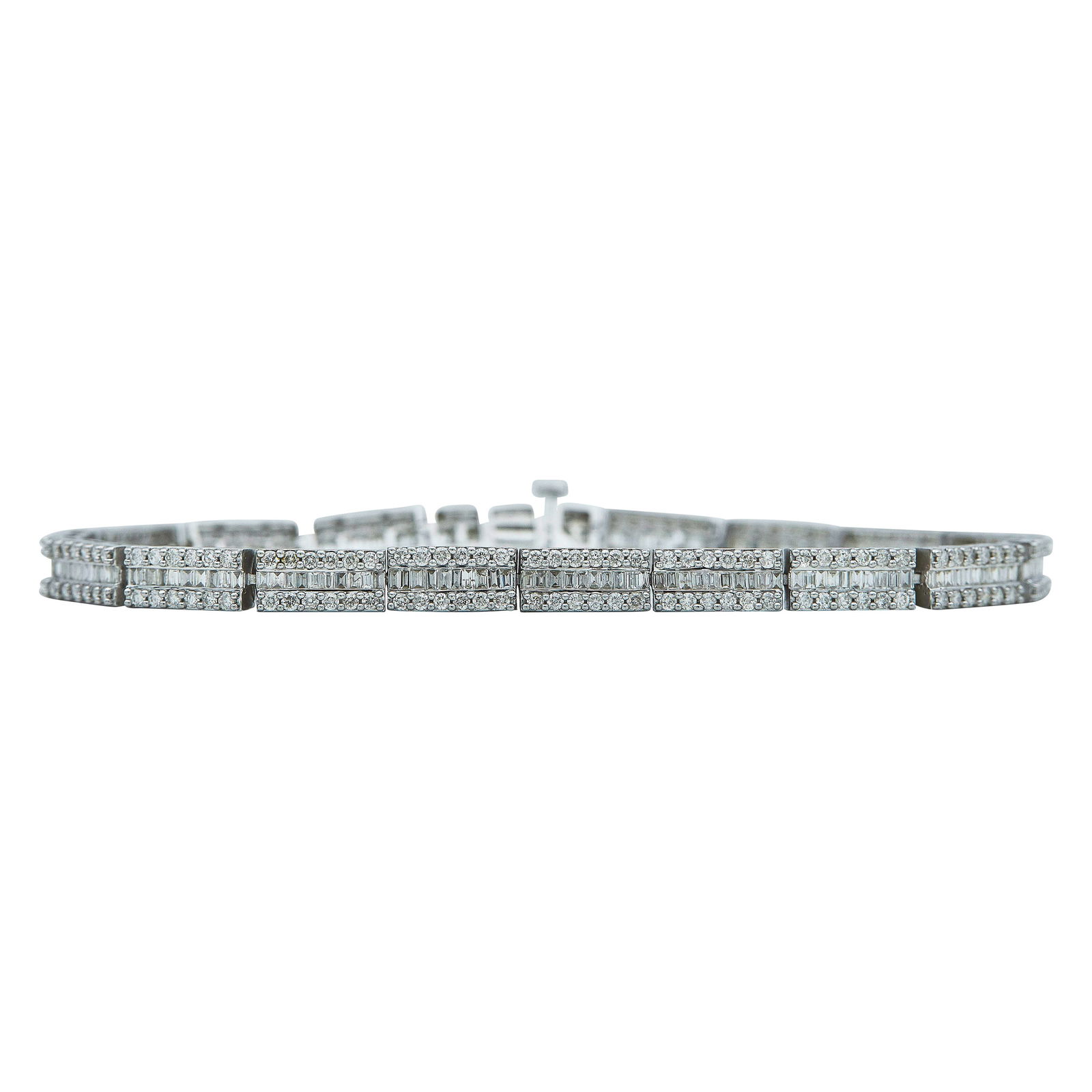 Platinum Plated Sterling Silver Round and Baguette-Cut Diamond Bracelet (1 of 5)