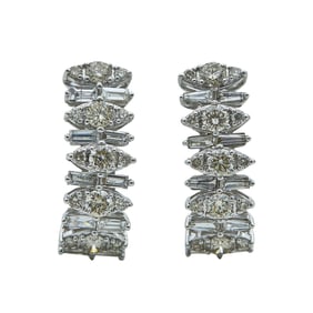 18K White Gold Mixed-Cut Diamond Half-Hoop Earrings