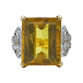 14K Yellow Gold 19.87 carat Apatite and Diamond Ring