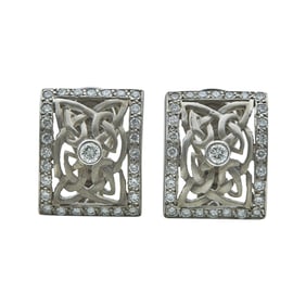 Brushed 18K White Gold Diamond Celtic Knot Earrings