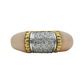 18K Yellow Gold Pink Enamel and Diamond Dome Ring