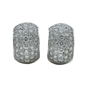 18K White Gold Diamond Huggie Hoop Earrings