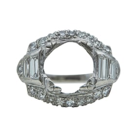 Platinum Single and Baguette-Cut Diamond 3 carat Engagement Ring Setting