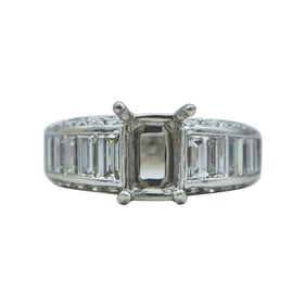 Platinum Mixed-Cut Diamond Emerald-Cut Engagement Ring Setting
