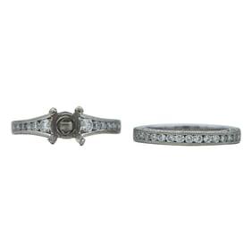 Tacori 18K White Gold Diamond Engagement Ring Setting and Diamond Wedding Band Bridal Set