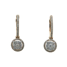 14K Rose Gold Diamond Cluster Drop Earrings