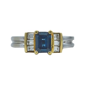 14K White and Yellow Gold Sapphire and Diamond Ring