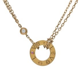 Cartier Love 18K Rose Gold Pink Sapphire and Diamond Pendant Necklace