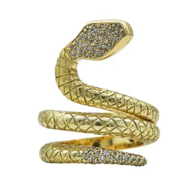 Convertible Two Finger 18K Yellow Gold Diamond Head Snake Ring