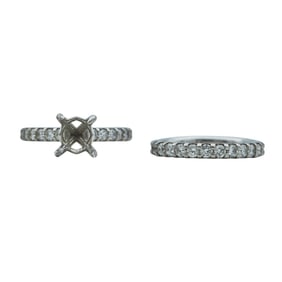 Platinum Diamond Engagement Ring Setting and Wedding Band Bridal Set