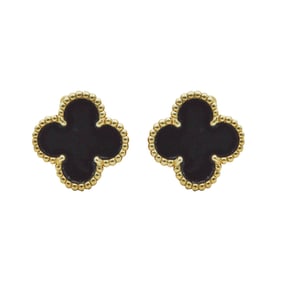 Van Cleef & Arpels Vintage Alhambra 18K Yellow Gold Onyx Earrings