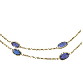 18K Yellow Gold Bezel-Set Oval Cut Tanzanite Station Necklace