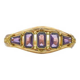 Brass Purple Glass Hinged Bangle Bracelet