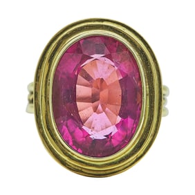 14K Yellow Gold Tiered Bezel-Set Rubellite Ring