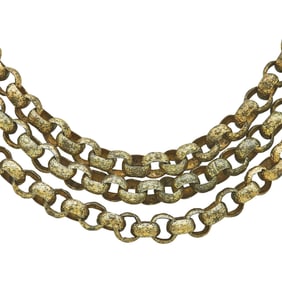 Antique Costume Link Chain with Multicolored Gem Set Clasp, 50 inches