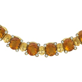 18K Yellow Gold Citrine and Diamond Rivière  Necklace
